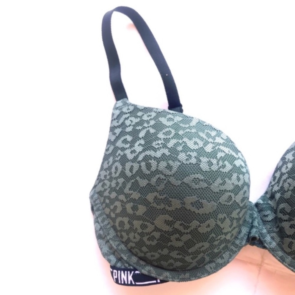Army green leopard lace VS Pink push up bra. 32DD